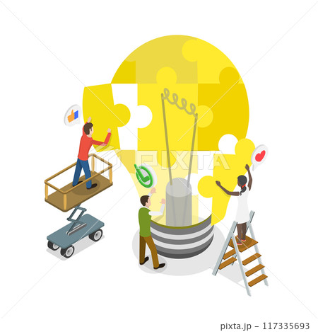 3D Isometric Flat  Illustration of Partnership And Creativity , Coperation and Collaboration 117335693