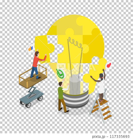 3D Isometric Flat  Illustration of Partnership And Creativity , Coperation and Collaboration 117335693