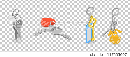3D Isometric Flat  Illustration of Key Sets Collection, Keys with Accessories 117335697