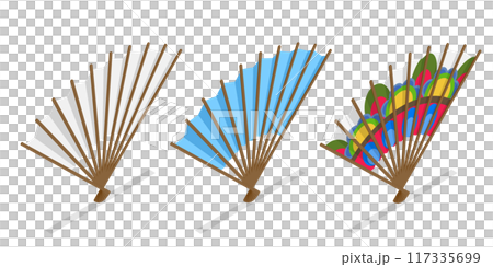 3D Isometric Flat Set of Decorative Fans, Asian Traditional Folding Hand Fan 3D Isometric Flat Set of Decorative Fans, Asian Traditional Folding Hand Fan 117335699