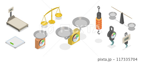 3D Isometric Flat  Set of Scales Types, Equipment for Weight Measuring 117335704