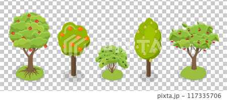 3D Isometric Flat Set of Fruit Tree, Garden Plants Cultivation 3D Isometric Flat Set of Fruit Tree, Garden Plants Cultivation 117335706