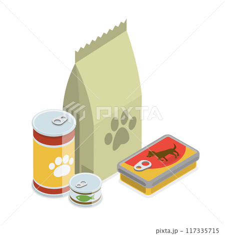 3D Isometric Flat Set of Puppy Snack, Home Animal Feeding 3D Isometric Flat Set of Puppy Snack, Home Animal Feeding 117335715
