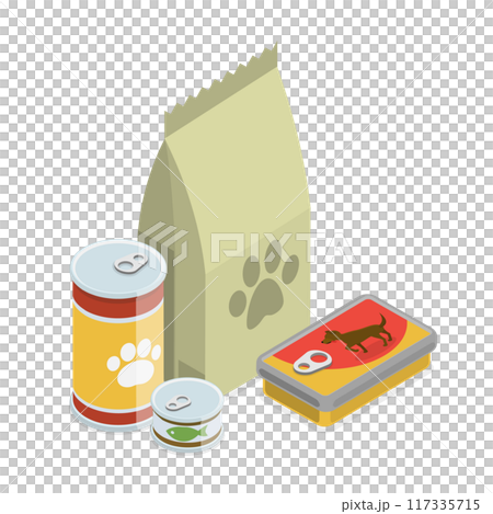 3D Isometric Flat  Set of Puppy Snack, Home Animal Feeding 117335715