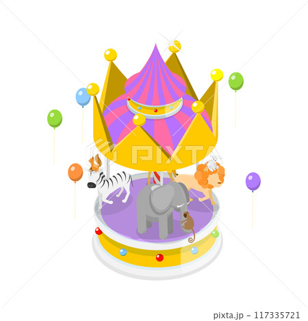 3D Isometric Flat  Icon of Carnival Carousel, Amusement Park Entertainment 117335721