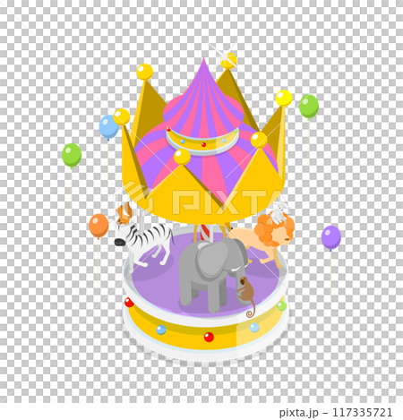 3D Isometric Flat  Icon of Carnival Carousel, Amusement Park Entertainment 117335721