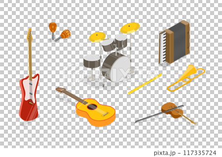 3D Isometric Flat  Illustration of Musical Instruments Collection, Classic and Modern, for Amateurs and Professionals 117335724