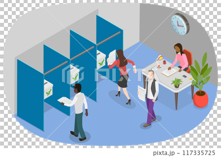 3D Isometric Flat  Illustration of Political Election, Polling Station 117335725