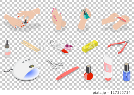 3D Isometric Flat  Illustration of Manicure Procedure, Nail Beauty Spa 117335734