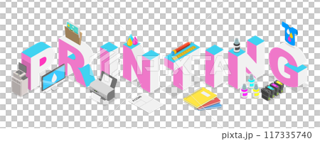 3D Isometric Flat Illustration of Printing, Printing House Production Process 3D Isometric Flat Illustration of Printing, Printing House Production Process 117335740