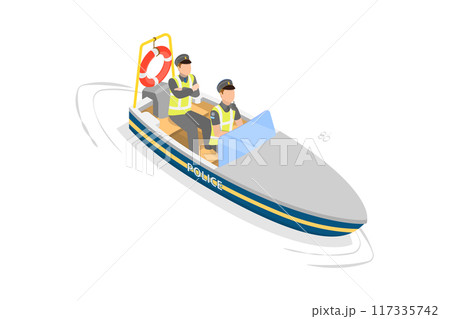 3D Isometric Flat  Illustration of Water Police, Coast Guard Ship 117335742