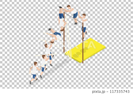 3D Isometric Flat  Illustration of Jumping With Pole, Athlete Doing High Jump 117335743
