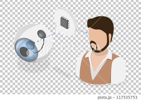 3D Isometric Flat Illustration of Microchip Implant, Bionic Eye 3D Isometric Flat Illustration of Microchip Implant, Bionic Eye 117335753