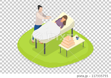 3D Isometric Flat Illustration of Reiki Treatment, Health Care and Wellness 3D Isometric Flat Illustration of Reiki Treatment, Health Care and Wellness 117335755