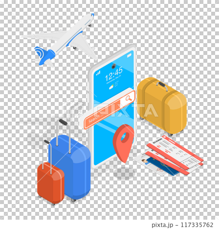 3D Isometric Flat  Illustration of Travel Online Booking, Summer Holiday Planning 117335762
