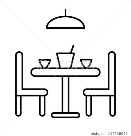 シンプルなダイニングルームのアイコン/食卓と椅子のイラスト シンプルなダイニングルームのアイコン/食卓と椅子のイラスト 117336022