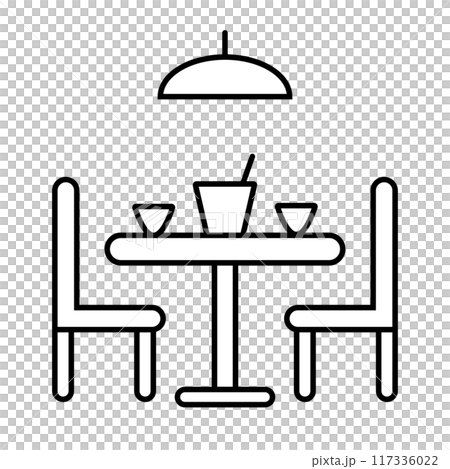 シンプルなダイニングルームのアイコン/食卓と椅子のイラスト シンプルなダイニングルームのアイコン/食卓と椅子のイラスト 117336022