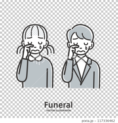 Two children mourning the deceased at a funeral 117336462