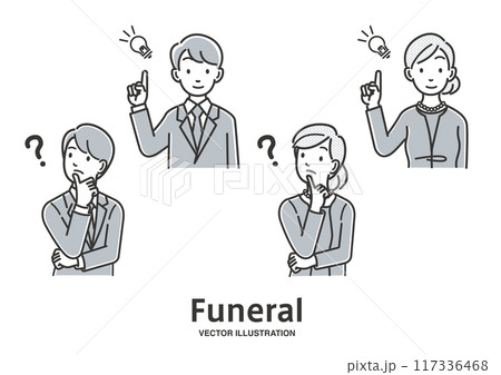 葬儀に参列する男女の表情のパターン素材 117336468