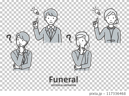 參加葬禮的男女錶情圖案素材 117336468