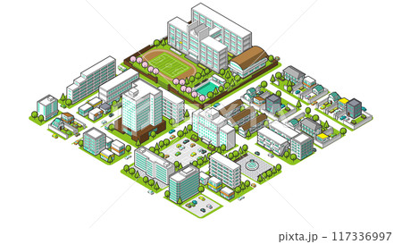 俯瞰から見た立体の街並みベクターイラスト 117336997