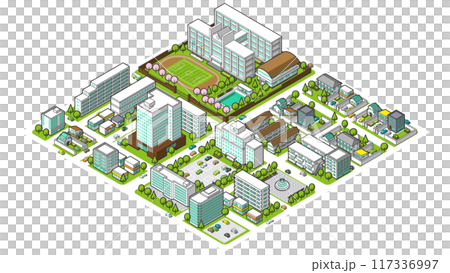 俯瞰から見た立体の街並みベクターイラスト 117336997
