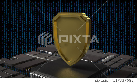 The Gold Shield for protection or security concept 3d rendering. 117337086