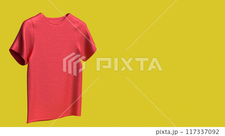 The Red T shirt on Yellow Background  for present or advertising concept 3d rendering. 117337092