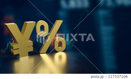 The Gold yen symbol and zero percent for Japan Business concept 3d rendering The Gold yen symbol and zero percent for Japan Business concept 3d rendering 117337106
