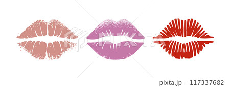 Lip kiss print mouth icon. Lipstick imprint makeup silhouette woman design illustration Lip kiss print mouth icon. Lipstick imprint makeup silhouette woman design illustration 117337682