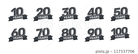 10 - 100th anniversary retro stamp set icon badge invitation. Anniversary seal background happy 10 - 100th anniversary retro stamp set icon badge invitation. Anniversary seal background happy 117337706