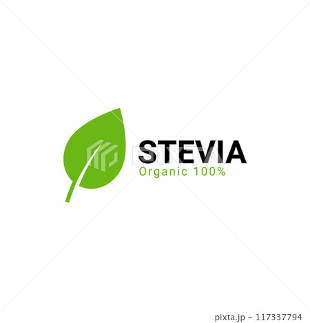 Stevia rebaudiana logo icon. Stevia leaf vector logo badge label plant natural extract. Herbal 117337794