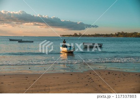 Tamarin beach, Mauritius - sunset Tamarin beach, Mauritius - sunset 117337803
