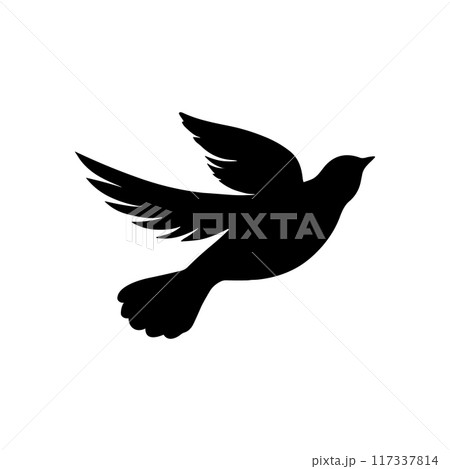Bird vector silhouette icon. Animal bird nature wildlife black sparrow hawk icon 117337814