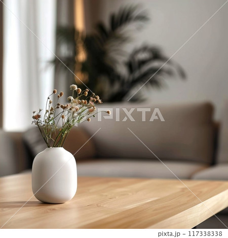 Home interior background with tabletop, product placement backdrop, cozy home decor 117338338