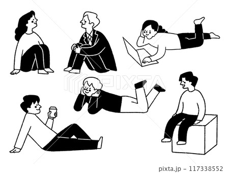 座ってくつろいでいる男性と女性のセット_2 117338552