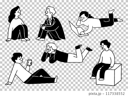 座ってくつろいでいる男性と女性のセット_2 117338552