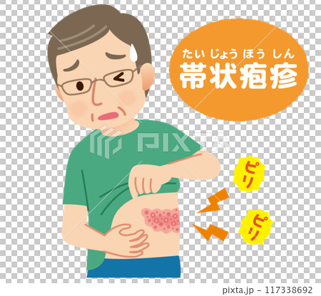 中年男子因帶狀皰疹疼痛的症狀 117338692