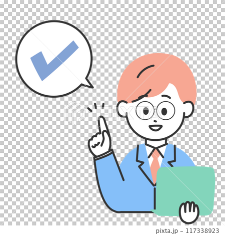 パソコンを持ったスーツの男性　チェックマーク 117338923