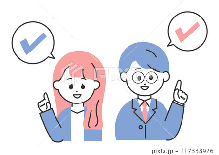 指差しをするスーツの男女 チェックマーク 指差しをするスーツの男女 チェックマーク 117338926