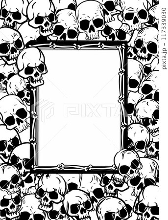 Hand Drawn Doodle Style Skull Frame Coloring Page 117339030