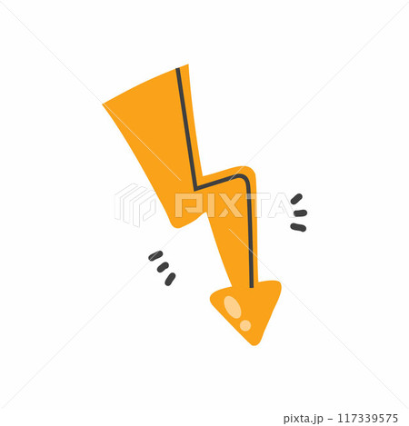 Yellow arrow in form of lightning bolt. 117339575