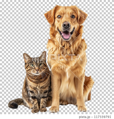 Happy Dog and Curious Cat Portrait PNG Transparency 117339791