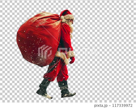 Santa Claus Carrying Sack of Gifts PNG Transparency 117339972