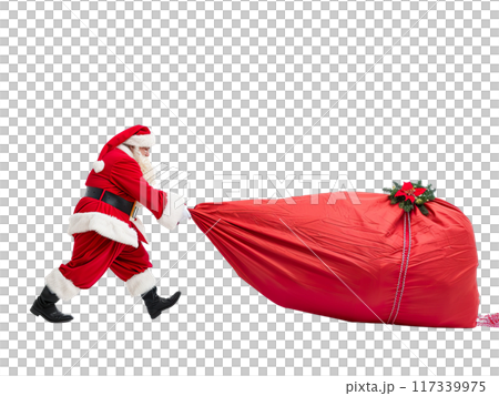 Santa Claus Dragging Huge Sack of Gifts PNG Transparency Santa Claus Dragging Huge Sack of Gifts PNG Transparency 117339975