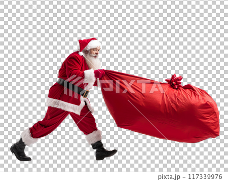 Santa Claus Dragging Huge Sack of Gifts PNG Transparency 117339976