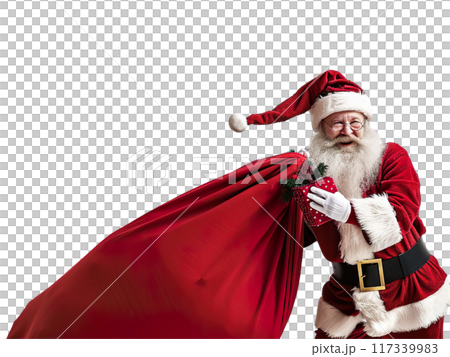 Santa Claus Carrying Sack of Gifts PNG Transparency 117339983