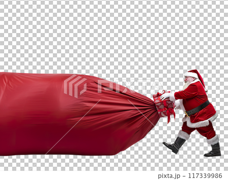 Santa Claus Dragging Huge Sack of Gifts PNG Transparency 117339986