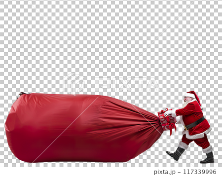 Santa Claus Dragging Huge Sack of Gifts PNG Transparency 117339996