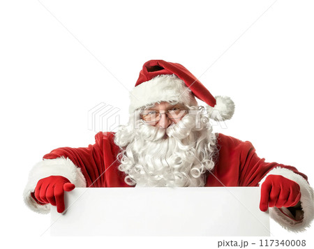 Santa Claus Pointing and Holding Blank Sign PNG Transparency 117340008